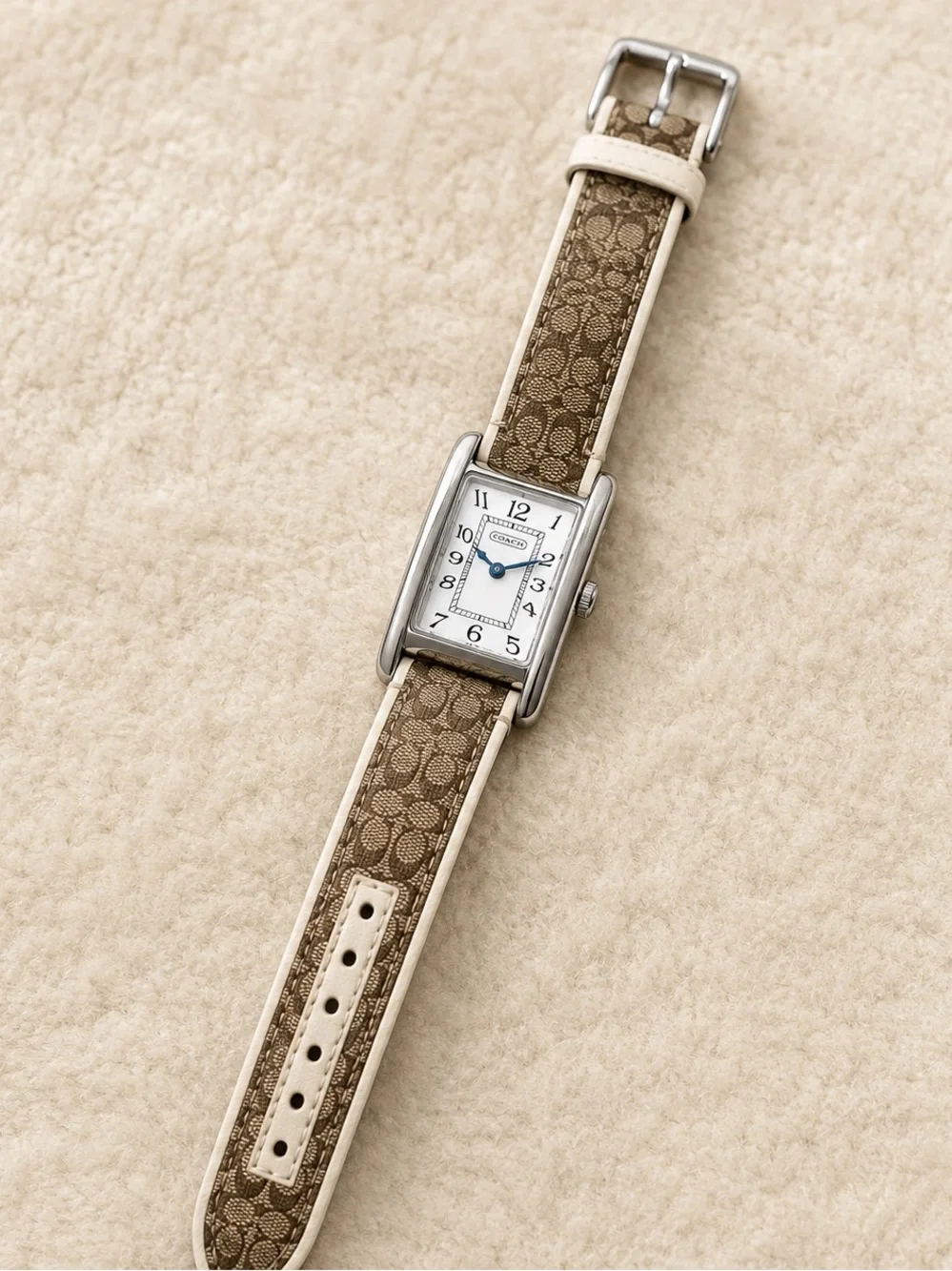 Coach Brown Patterned Watch with Silver Accents